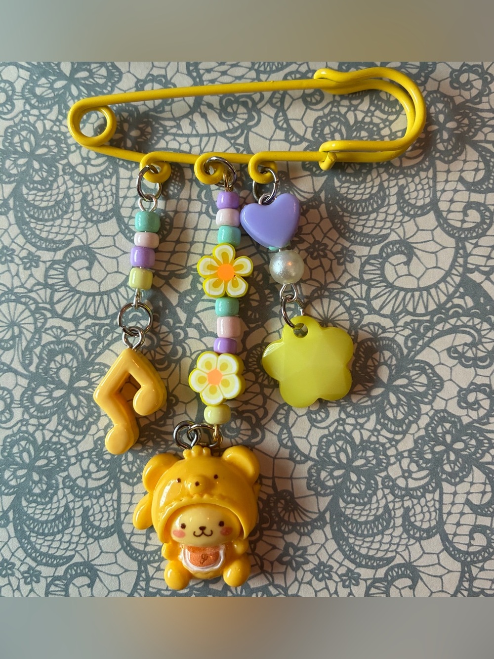 Handmade pompompurin beaded safety pins 2/$10